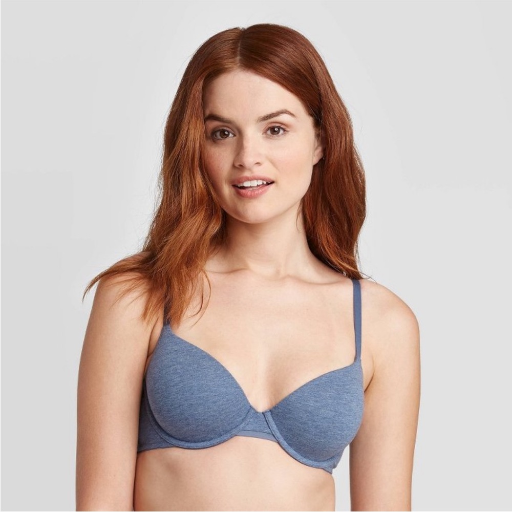 NWT Auden Everyday Cotton Demi Lightly Lined T-Shirt Bra Navy Heather Size 40C